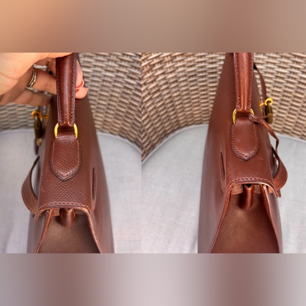 Authentic HERMES KELLY 32 gold brown courchevel leather bag - Picture 12 of 15